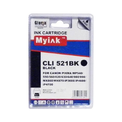 Картридж для CANON  CLI-521  BK PIXMA iP3600/4600/MP540/620/630/980 ч (8,4ml, Dye) MyInk