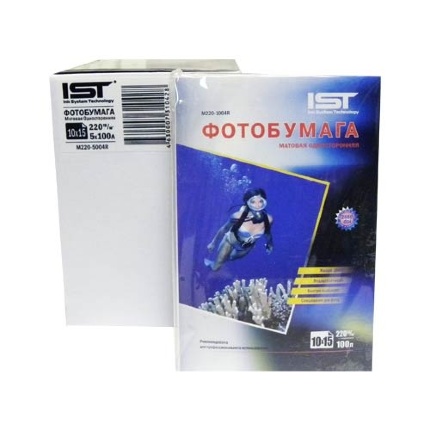 Фотобумага матовая 4R(10x15), 220 г/м2 (M220-5004R) , 500л (5уп х100л), односторонняя, картон IST