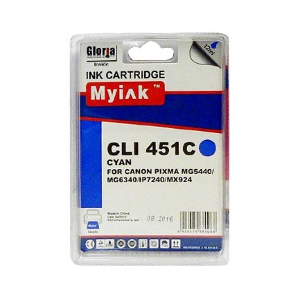 Картридж для CANON  CLI-451XLC PIXMA iP7240/MG6340/5440/7140 син (12ml, Dye) MyInk
